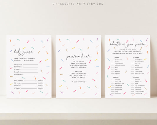 10 Editable Sprinkle Baby Shower Games, Sprinkled With Love Shower Games Bundle, Neutral Baby Shower Party Games SPKBS001