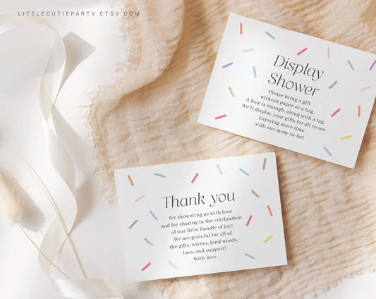 Editable Sprinkle Baby Shower Thank you Card, Baby Shower Display Card for Baby Sprinkle Party Decorations SPKBS001