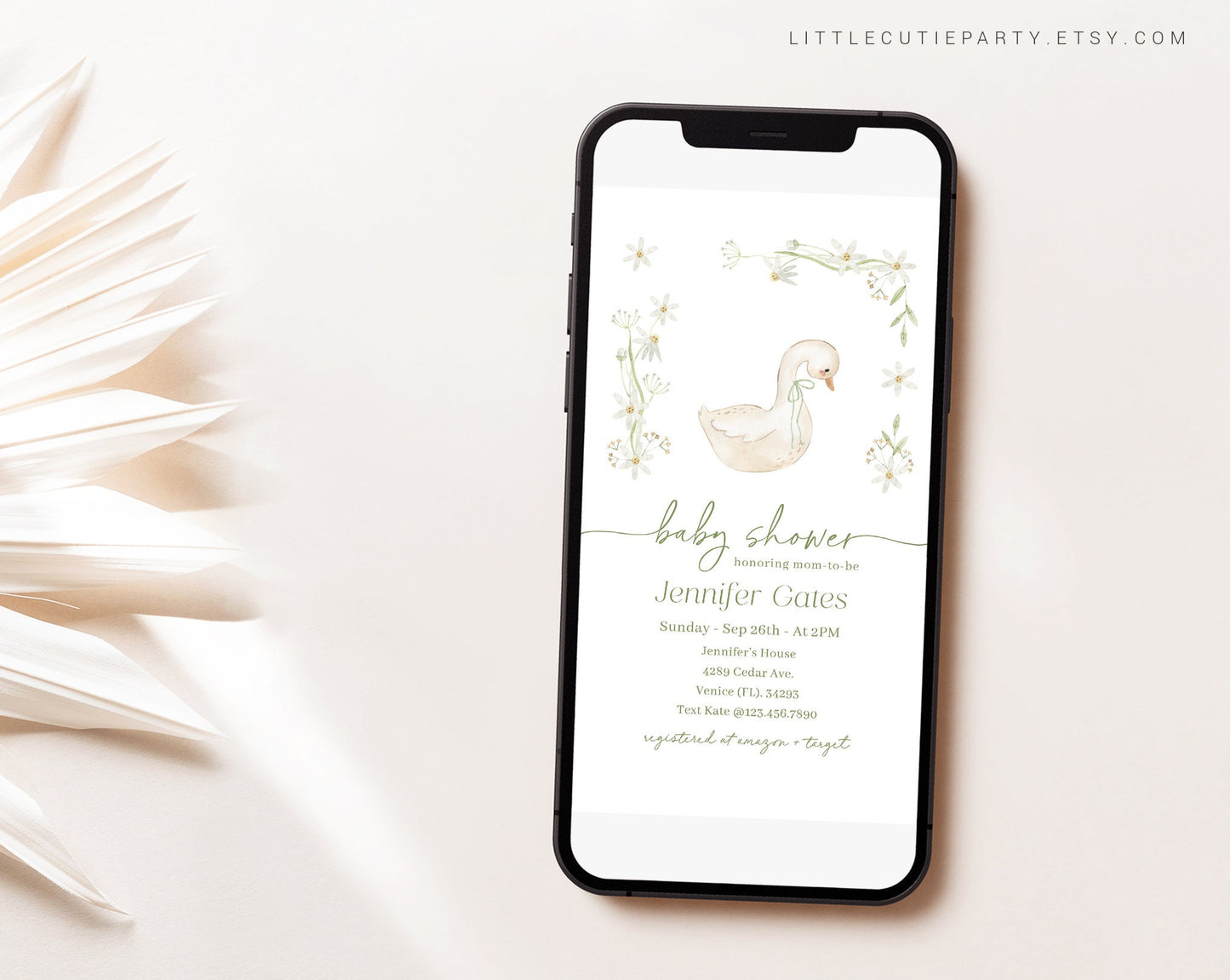 Editable Goose Baby Shower Evite, Duck Baby Shower Invitation, Baby Shower Little Goose Electronic Invite GSEBS001