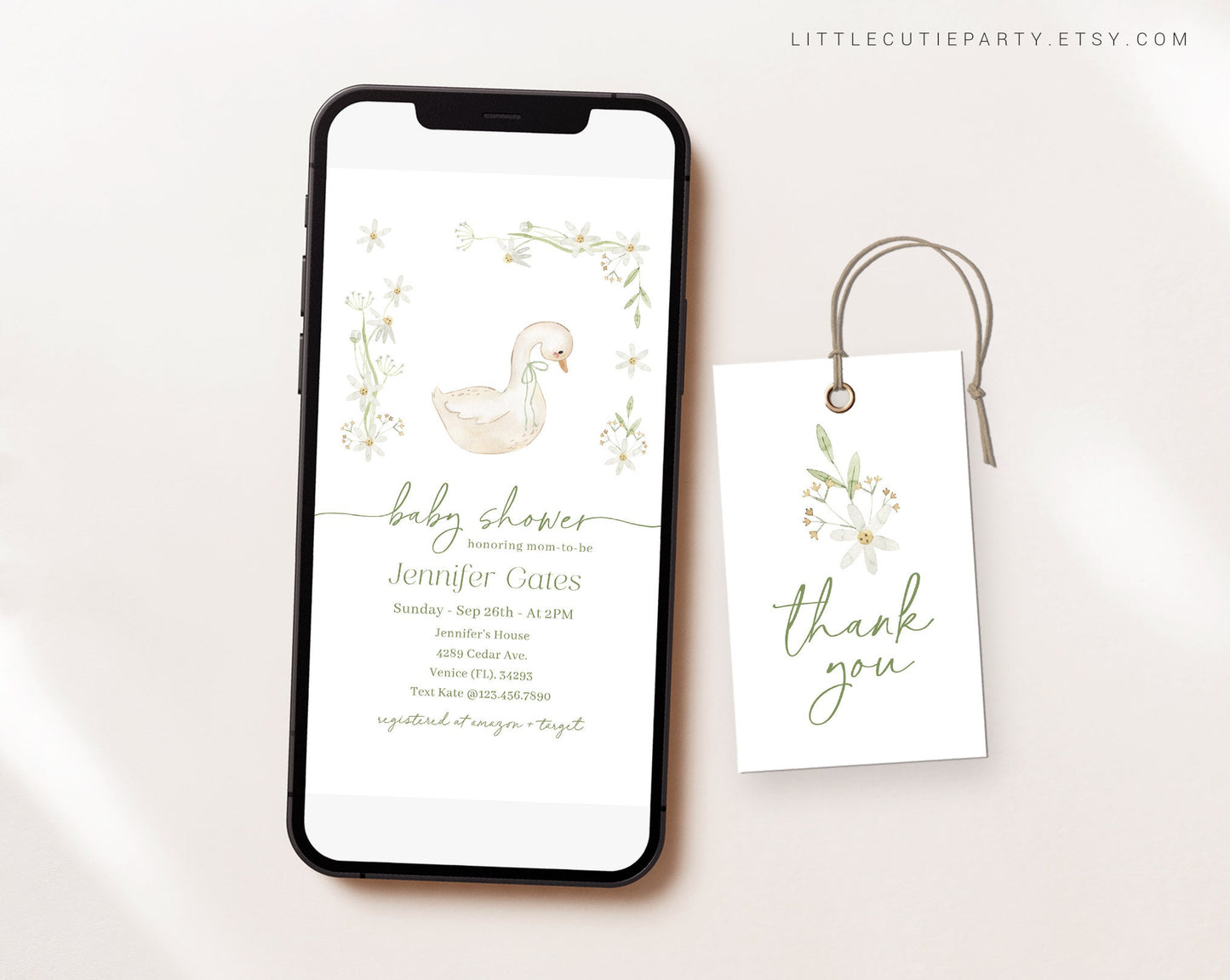 Editable Goose Baby Shower Evite, Duck Baby Shower Invitation, Baby Shower Little Goose Electronic Invite GSEBS001