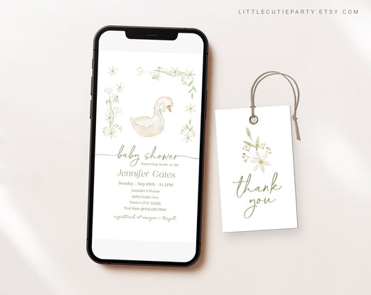Editable Goose Baby Shower Evite, Duck Baby Shower Invitation, Baby Shower Little Goose Electronic Invite GSEBS001