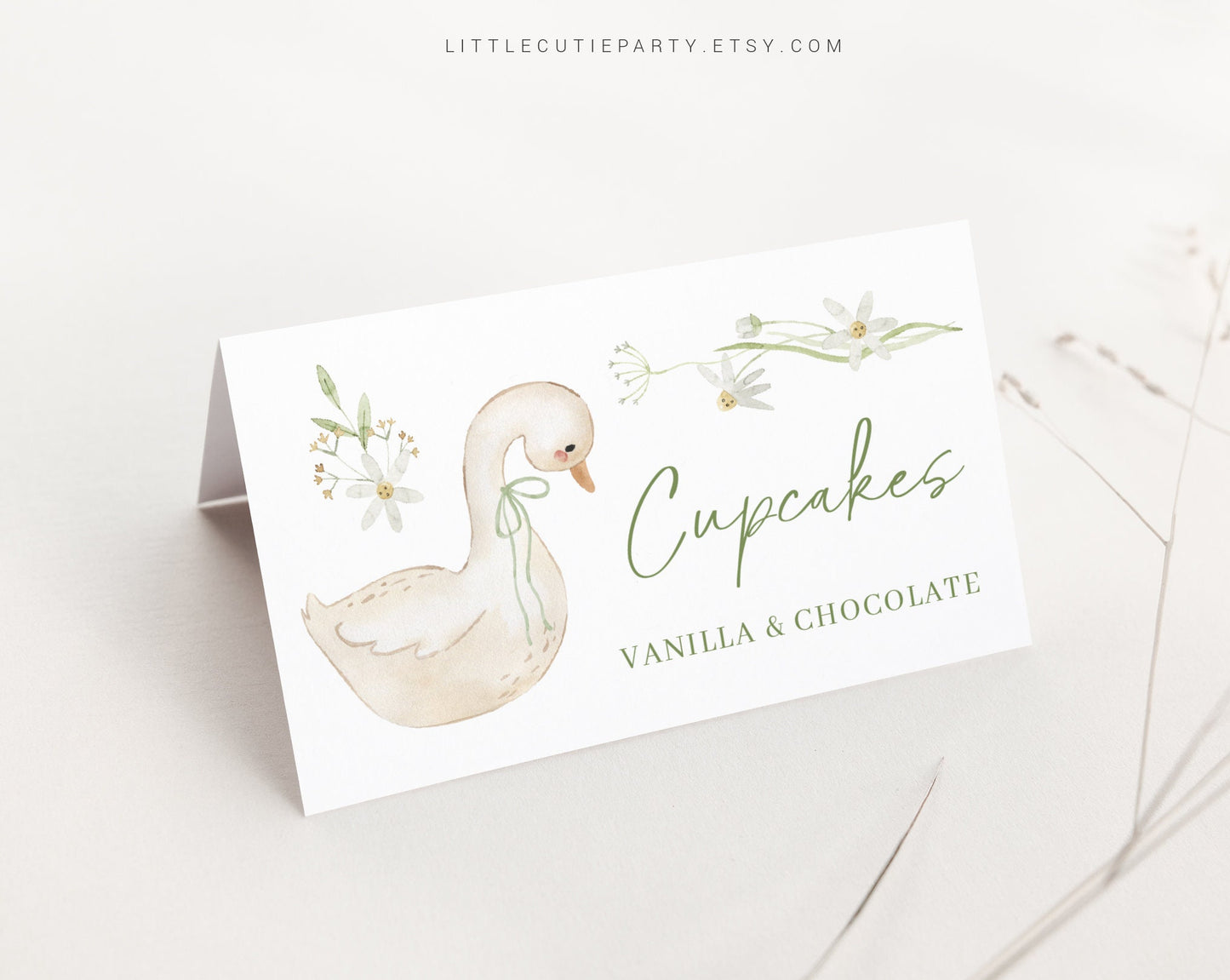 Editable Goose Baby Shower Food Labels, Food Tent cards, Folded Food Cards for Goose Baby Shower Decorations GSEBS001