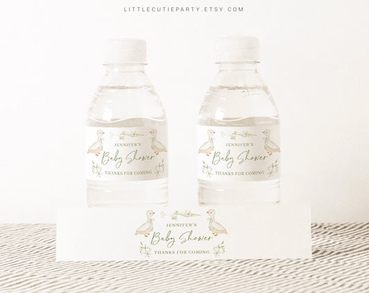 Editable Goose Baby Shower Water Bottle Labels, Little Duck Baby Shower Decorations GSEBS001