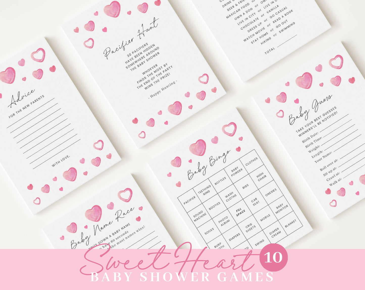 Editable A Little Sweetheart Baby Shower Invitation Bundle, Valentine Baby Shower with Love Games Bundle and All Heart Decorations SWHBS001