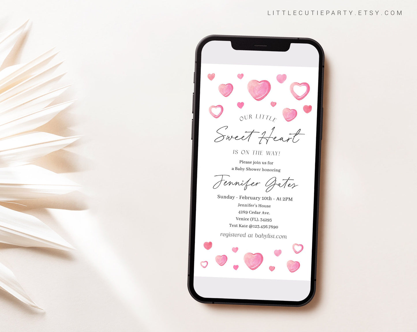 Editable A Little Sweetheart Evite, Love Baby Shower Invitation, Baby Shower Valentine Electronic Invite SWHBS001