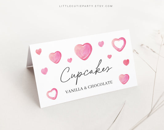 Editable A Little Sweetheart Baby Shower Food Labels, Food Tent cards, Folded Food Cards for Heart Baby Shower Decorations SWHBS001