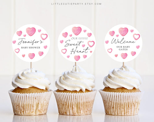 Editable A Little Sweetheart Baby Shower Cupcake Topper, Heart Baby Shower Cake Topper, Valentine Baby Shower Decorations SWHBS001