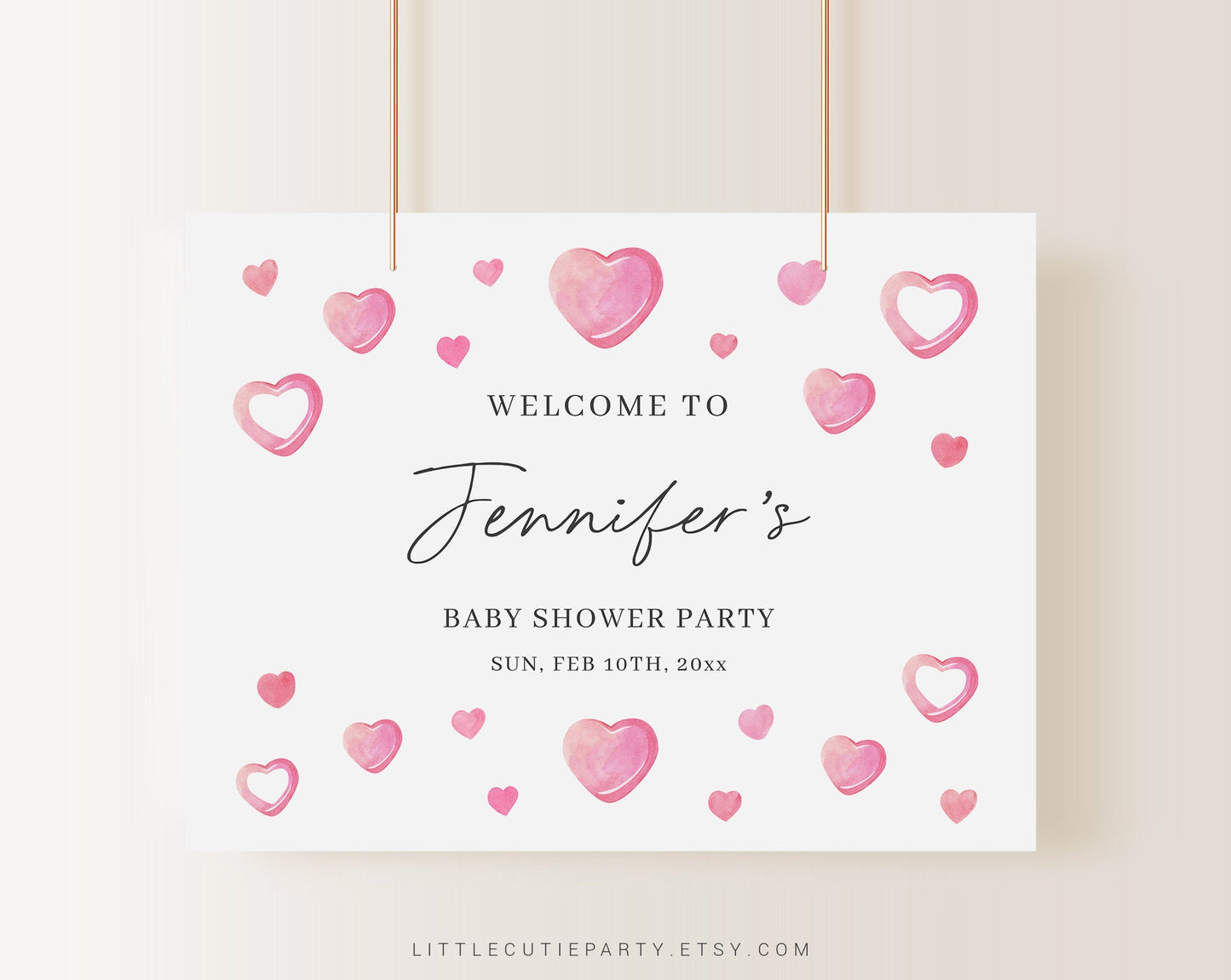 Editable A Little Sweetheart Baby Shower Banner, Valentine Baby Shower Backdrop, Heart Welcome Sign SWHBS001