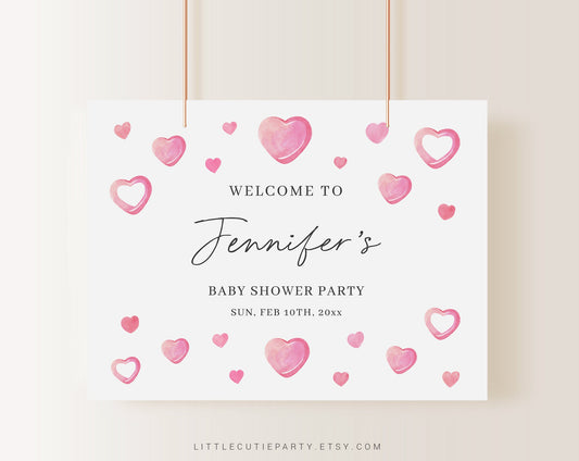 Editable A Little Sweetheart Baby Shower Banner, Valentine Baby Shower Backdrop, Heart Welcome Sign SWHBS001