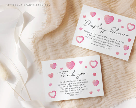 Editable Little Sweetheart Baby Shower Thank you Card, Baby Shower Display Card for Heart Baby Shower Party Thank you SWHBS001
