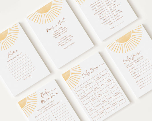10 Editable Here Comes the Son Baby Shower Games, a Little Ray of Sunshine Baby Shower Games Bundle, Gender Neutral Party Games SUNBS002