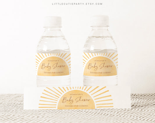 Editable Here Comes the Son Water Bottle Labels, Boho Sunshine Bottle Labels, Baby Shower Party Decorations SUNBS002