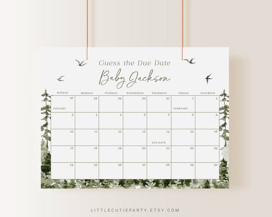 Editable Adventure Awaits Baby Shower Calendar, Adventure Due Date Calendar, Baby Shower Due Date Calendar Games for Shower ADVBS001