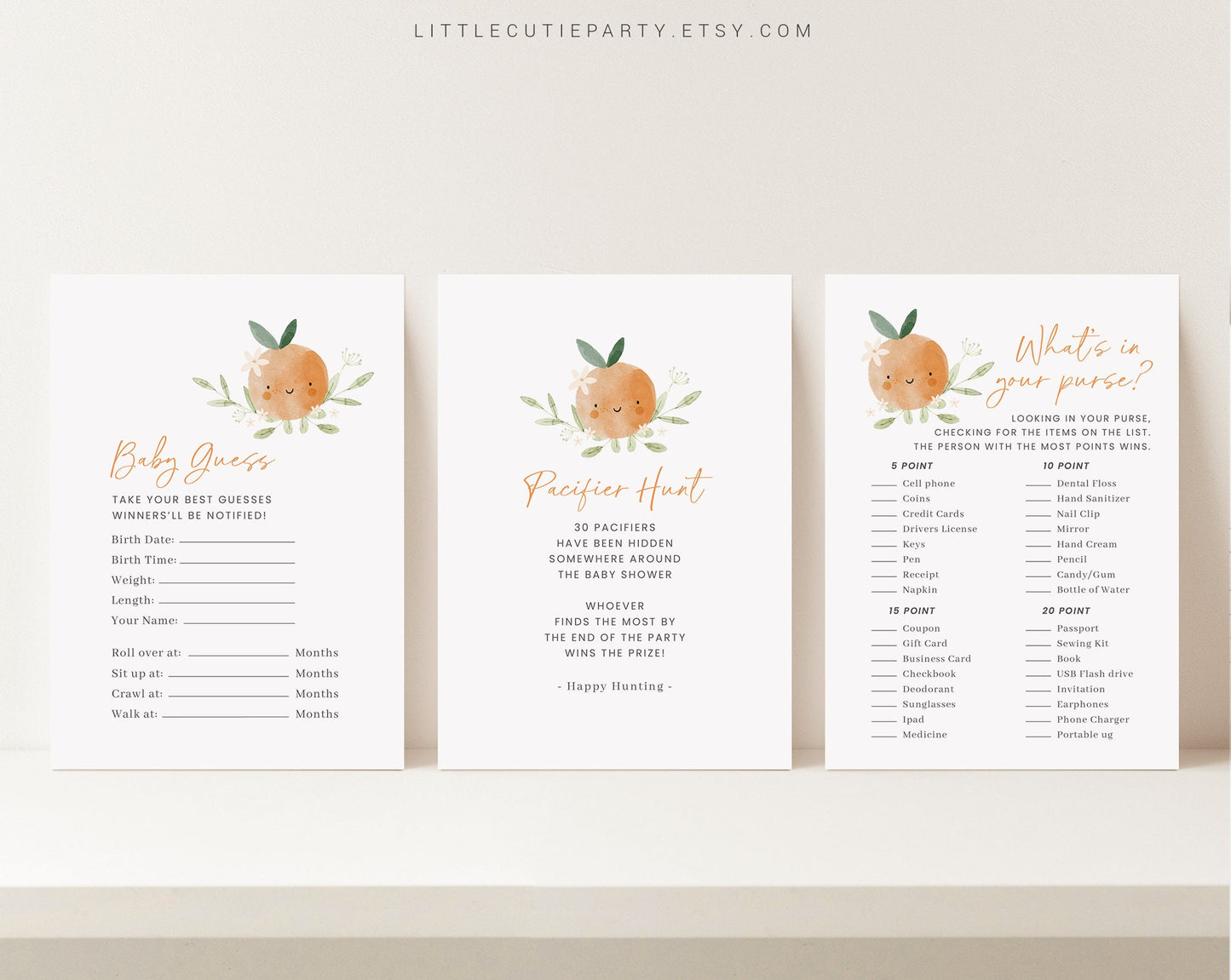10 Editable Little Cutie Baby Shower Games, A Little Cutie Shower Games Bundle, Neutral Baby Shower Party Games LITTBS003