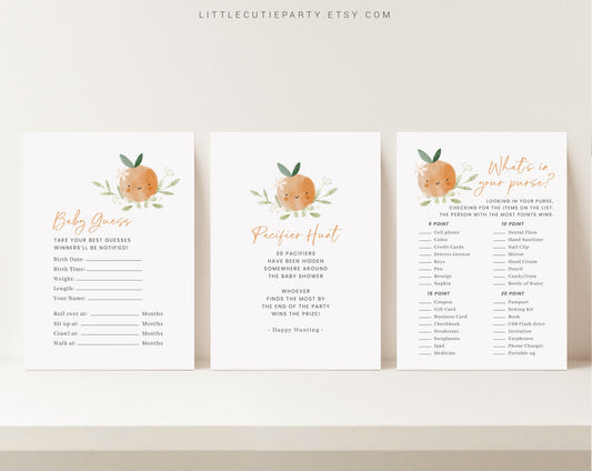 10 Editable Little Cutie Baby Shower Games, A Little Cutie Shower Games Bundle, Neutral Baby Shower Party Games LITTBS003