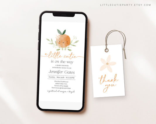 Editable Little Cutie Invite,  A Little Cutie Baby Shower Evite, Baby Shower Digital Invitation for Little Orange Party LITTBS003