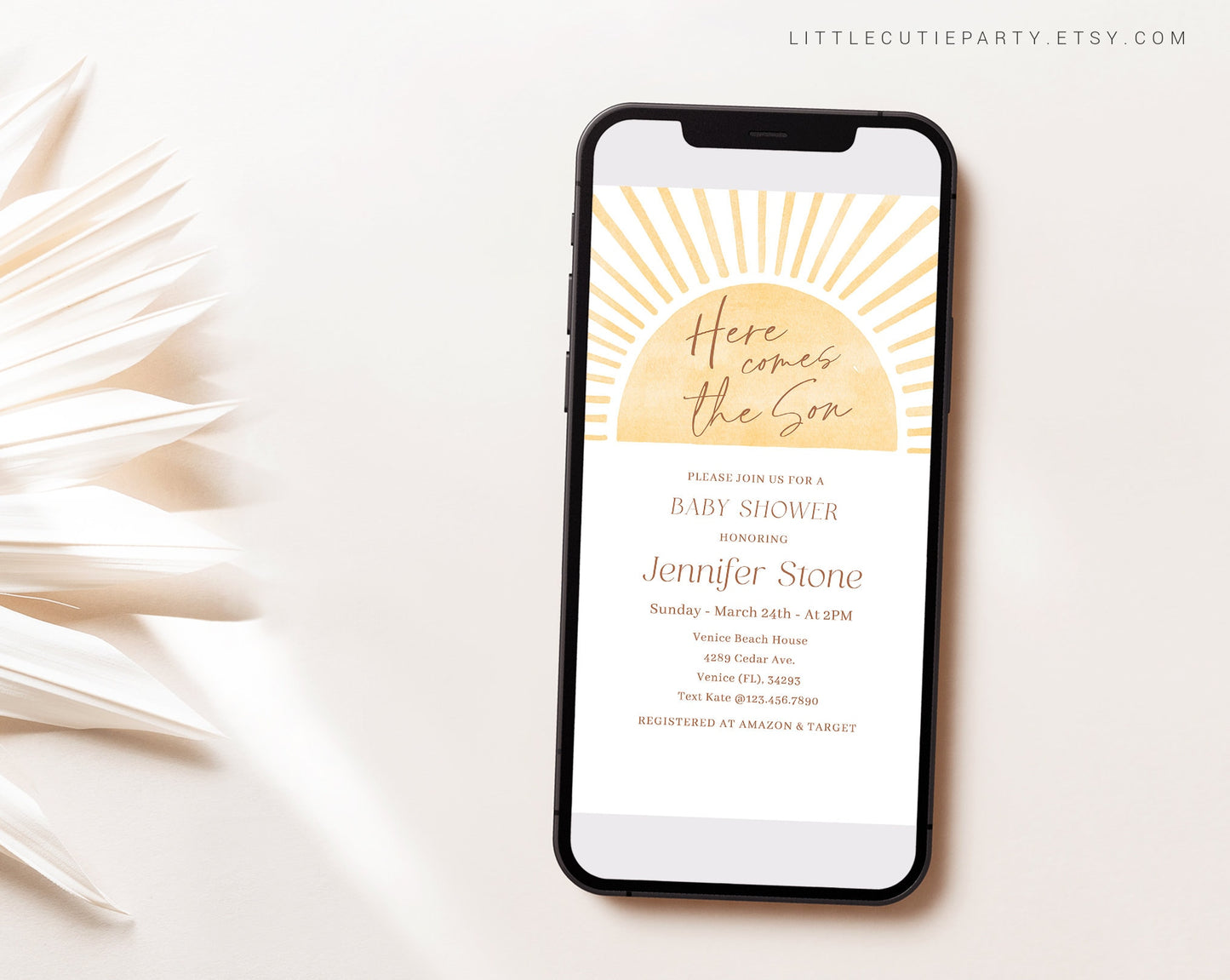 Editable Here Comes the Son, Digital a Little Ray of Sunshine Baby Shower Invitation, Sunshine Baby Shower Electronic Invite SUNBS002