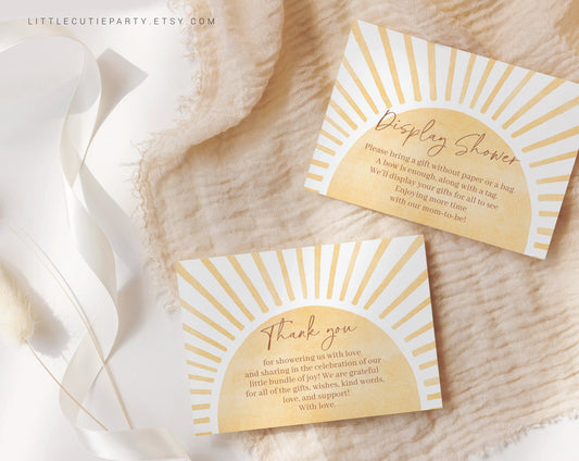 Editable Here Comes the Son Thank You Card with Baby Shower Display Card for a Little Ray of Sunshine Baby Shower Party SUNBS002