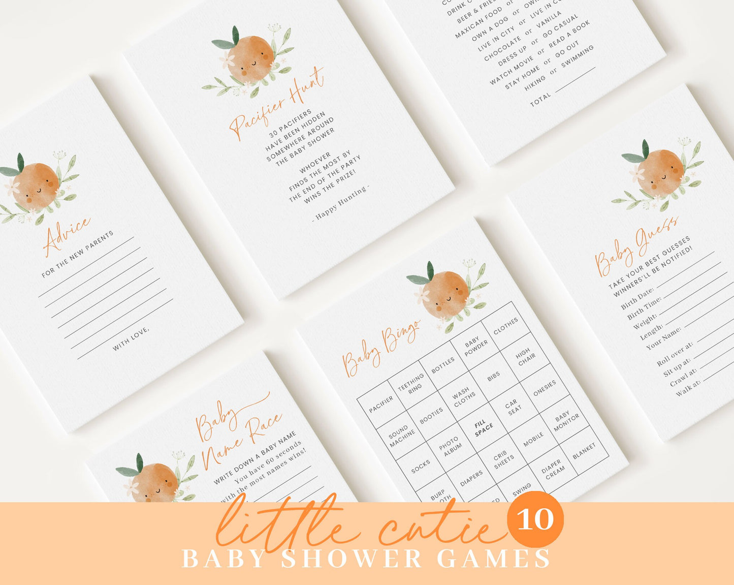Editable Little Cutie Baby Shower Invitation Bundle, A Little Cutie Bundle Set with Games and Little Cutie Baby Shower Decorations LITTBS003
