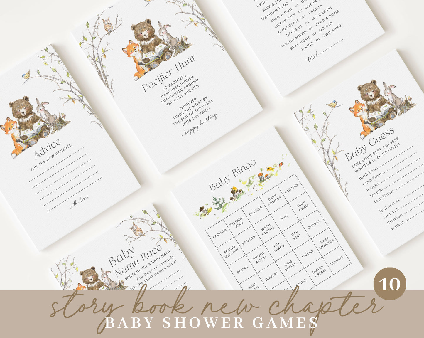 Editable Storybook Baby Shower Bundle, Story Book Shower Bundle Set with Games Bundle and Bear Friends Baby Shower Decorations STBBS001