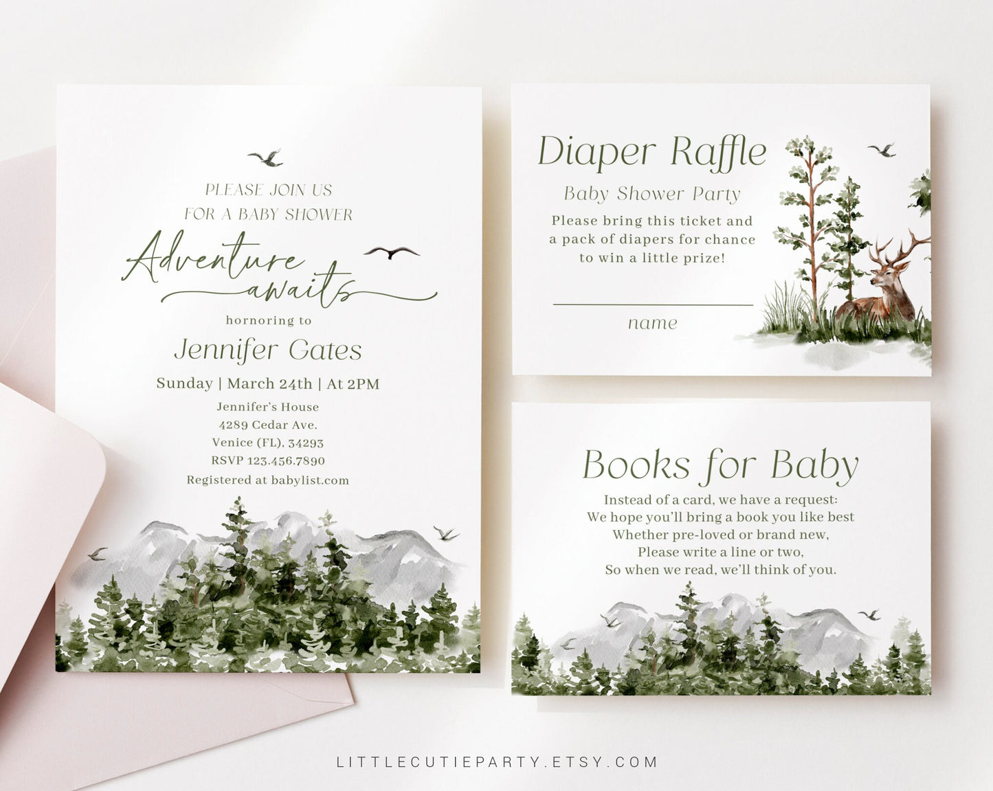 Editable Adventure Awaits Baby Shower Invitation, Adventure Invitation, Adventure Begins with Diaper Raffle, Books for Baby and Tag ADVBS001