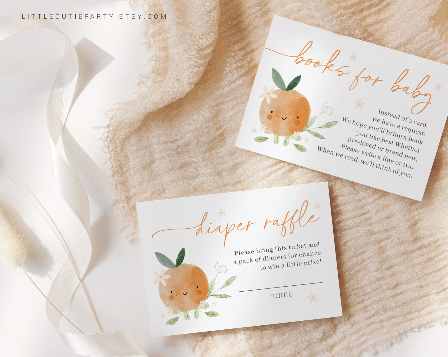Editable A Little Cutie Baby Shower Invitation, Little Cutie Invite, Cutie on the Way with Diaper Raffle, Books for Baby and Tag LITTBS003
