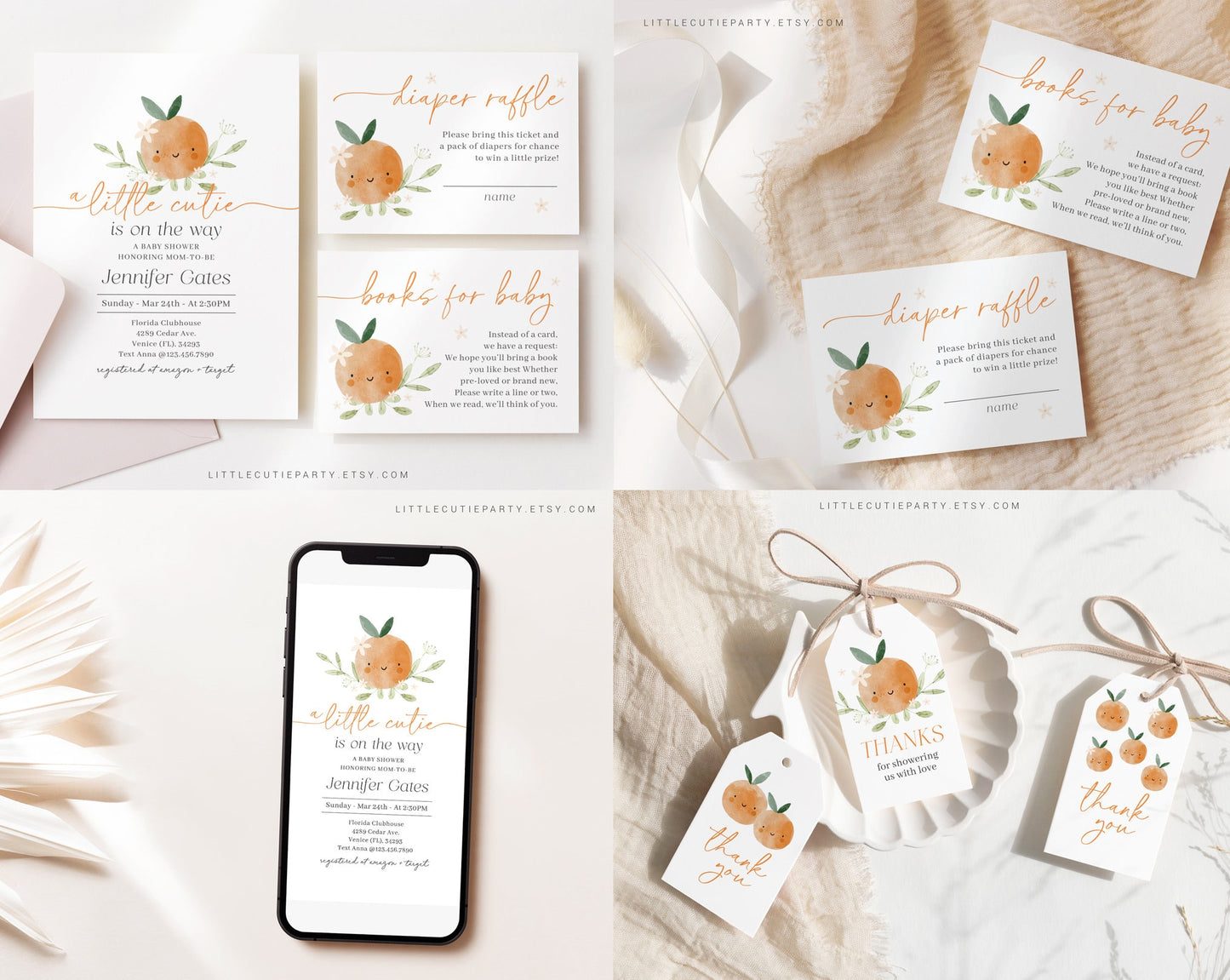 Editable Little Cutie Baby Shower Invitation Bundle, A Little Cutie Bundle Set with Games and Little Cutie Baby Shower Decorations LITTBS003