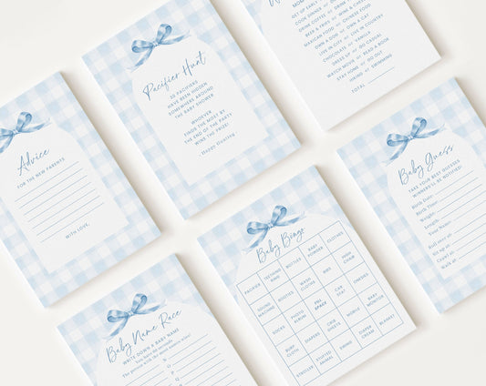 10 Editable Blue Gingham Baby Shower Games, Baby Boy Shower Games Bundle,  Blue Gingham Set Neutral Baby Shower Party Games BGHBS001
