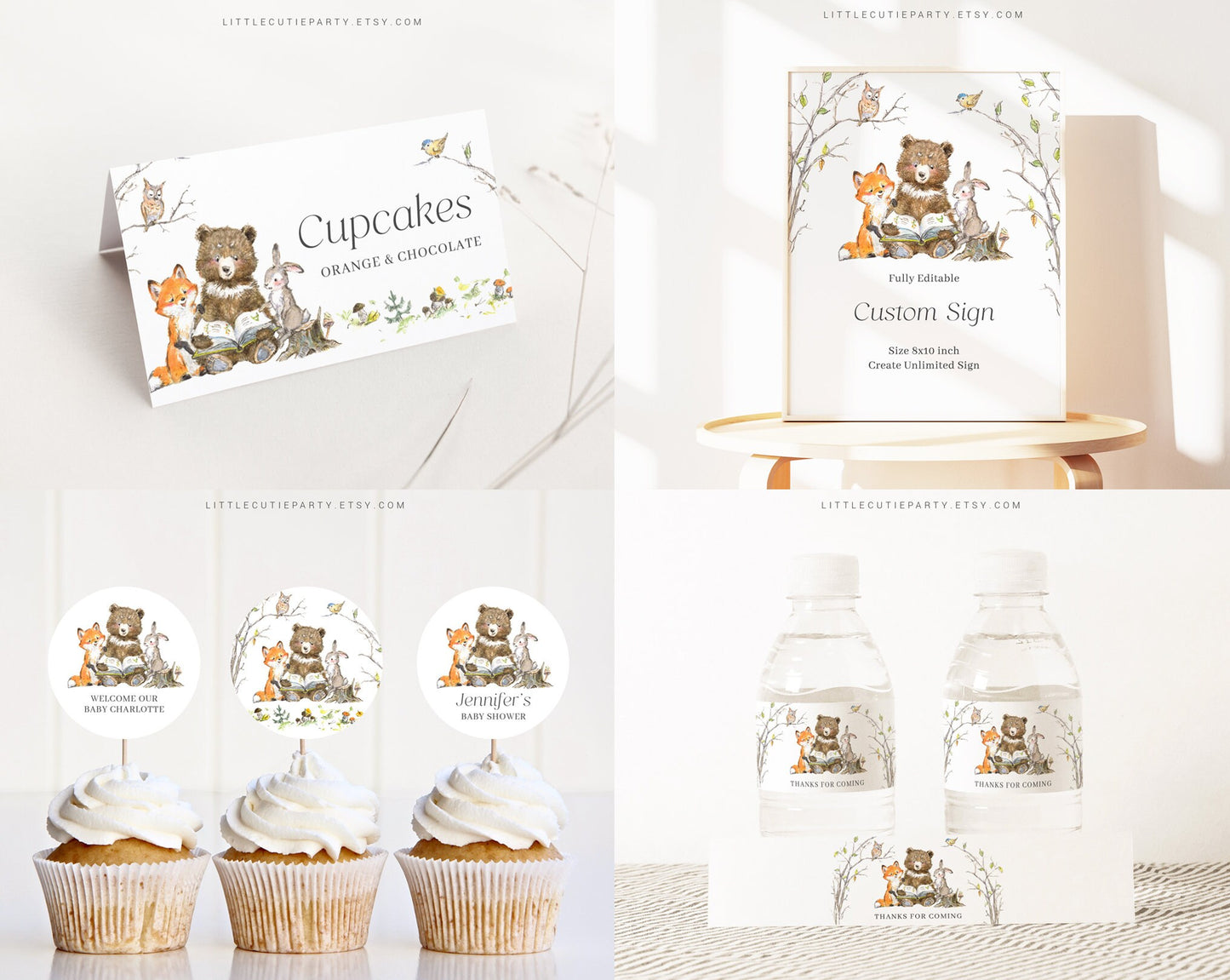 Editable Storybook Baby Shower Bundle, Story Book Shower Bundle Set with Games Bundle and Bear Friends Baby Shower Decorations STBBS001