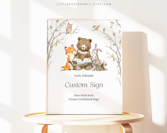 Editable Story Book Baby Shower Sign, Custom Sign Template for Baby Shower Party with Story book Baby Shower Theme STBBS001