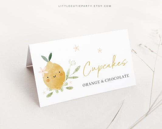 Editable Lemon Baby Shower Food Labels, Food Tent cards, Folded Food Cards for Lemon Baby Shower Decorations Theme LMNBS002