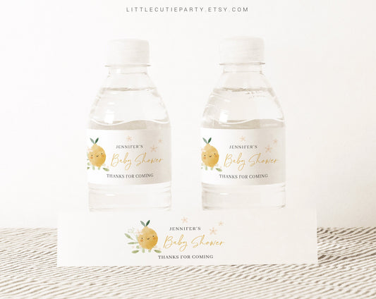Editable Lemon Water Bottle Labels, Bottle Label for Lemon Baby Shower Decorations LMNBS002