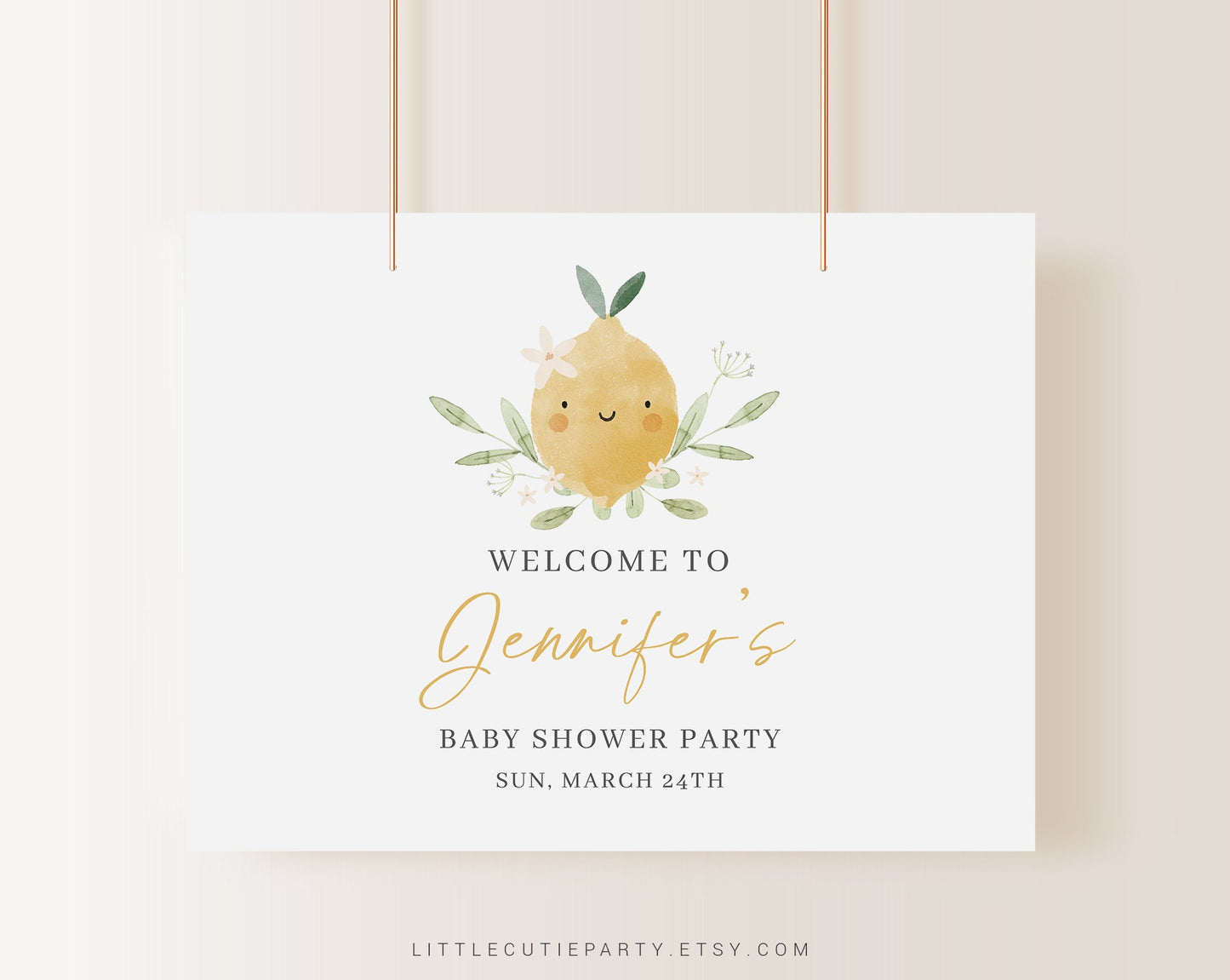 Editable Lemon Baby Shower Backdrop, Citrus Baby Shower Sign, Banner for Lemon Baby Shower Welcome Sign LMNBS002