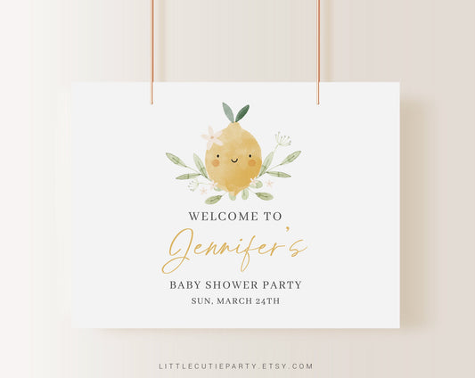 Editable Lemon Baby Shower Backdrop, Citrus Baby Shower Sign, Banner for Lemon Baby Shower Welcome Sign LMNBS002