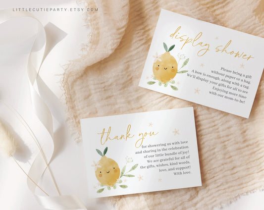 Editable Lemon Baby Shower Thank you Card, Baby Shower Display Card for Lemon Baby Shower Decorations LMNBS002