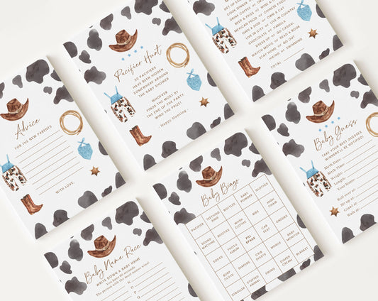 10 Editable Cowboy Baby Shower Games, A Little Cowboy is On the Way Baby Shower Games Bundle, Wild West Baby Shower Party Games CWBBS001