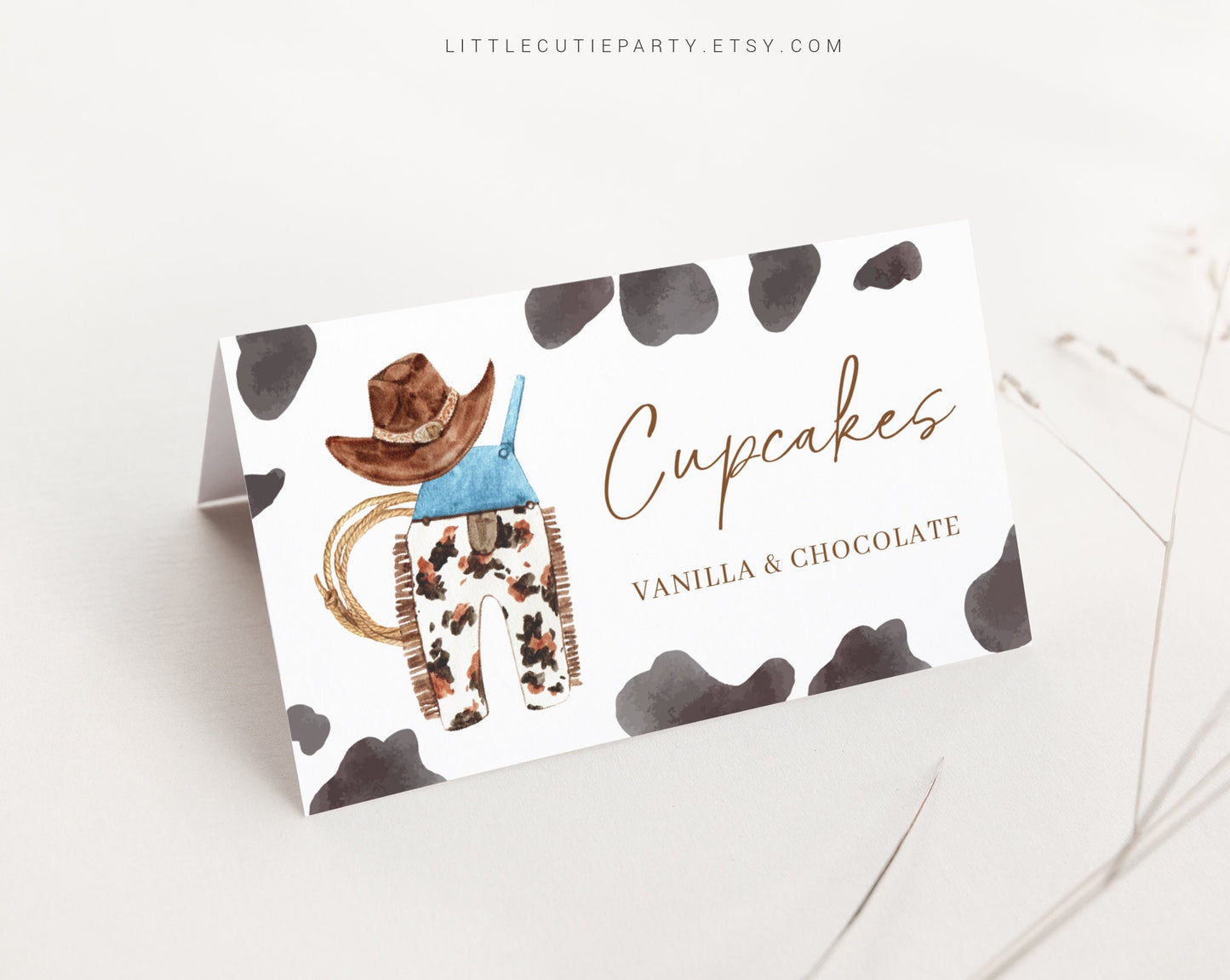 Editable Cowboy Baby Shower Food Labels, Food Tent cards, Folded Food Cards for Cowboy Baby Shower Decorations Theme CWBBS001