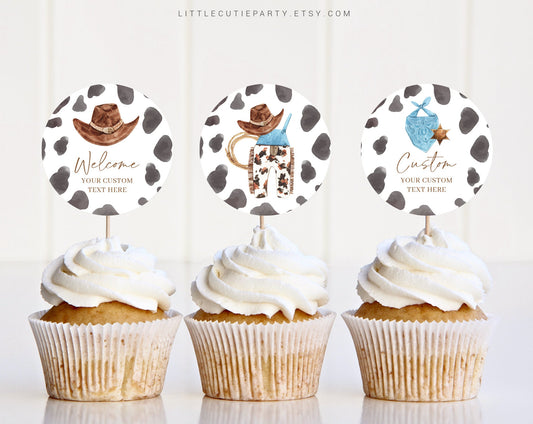 Editable Cowboy Baby Shower Cupcake Toppers, Cowboy Baby Shower Cake Topper, Baby Shower Cake Topper Decorations CWBBS001