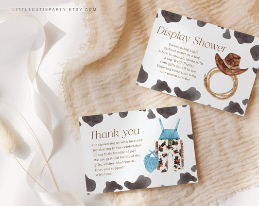 Editable Cowboy Baby Shower Thank you Card, Baby Shower Display Card for Wild West Baby Shower Decorations CWBBS001