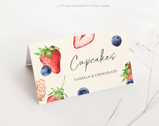 Editable Berry Sweet Baby Shower Food Labels, Food Tent cards, Folded Food Cards for Berry Sweet Baby Shower Decorations BRSBS001, BERGR002