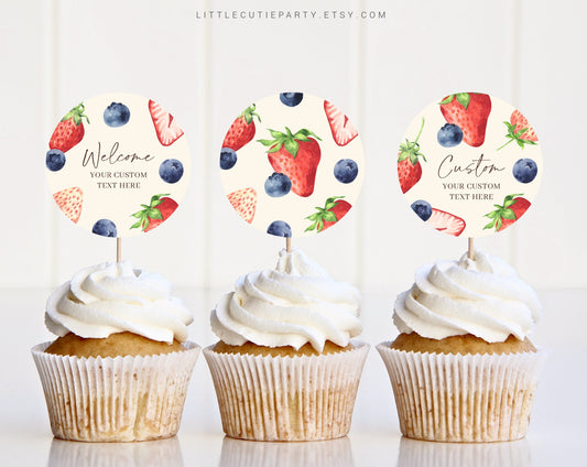 Editable Berry Sweet Baby Shower Cupcake Toppers, Berry Baby Shower Cake Topper, Baby Shower Cake Topper Decorations BRSBS001