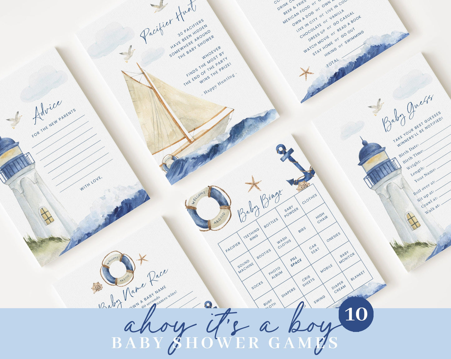 Editable Ahoy Its a Boy Baby Shower Invitation Bundle, Nautical Baby Shower Invite, Games Bundle, Ahoy Its a Boy Baby Shower Decor AHBBS001