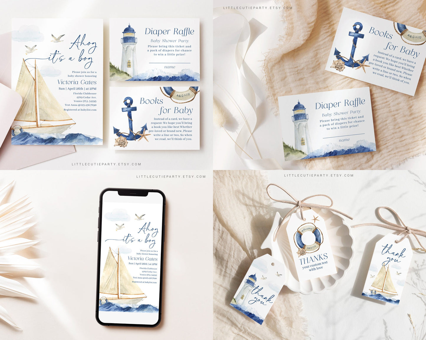 Editable Ahoy Its a Boy Baby Shower Invitation Bundle, Nautical Baby Shower Invite, Games Bundle, Ahoy Its a Boy Baby Shower Decor AHBBS001