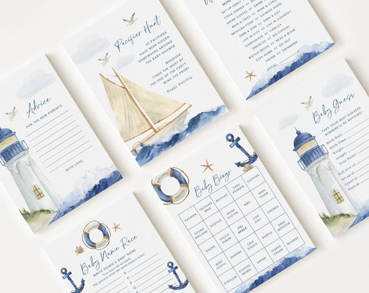 10 Editable Ahoy Its a Boy Baby Shower Games, Nautical Baby Shower Games Bundle, Navy and Anchor Baby Shower Party Games AHBBS001