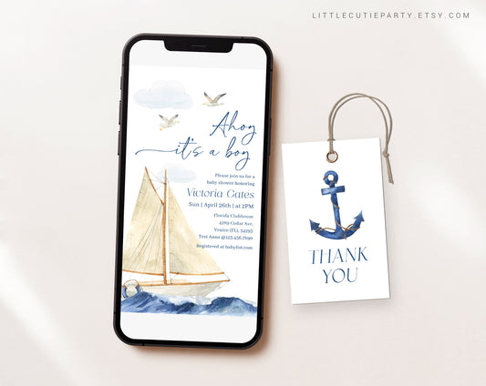 Editable Ahoy Its a Boy Baby Shower Invite, Nautical Baby Shower Invite Baby Shower, Electronic Invite for Gender Neutral Shower AHBBS001
