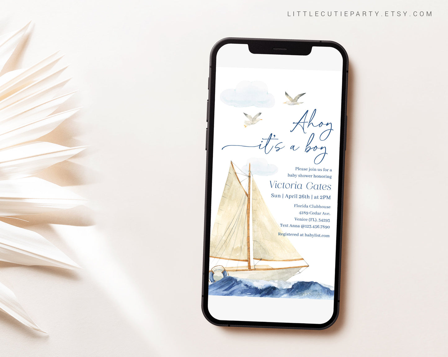 Editable Ahoy Its a Boy Baby Shower Invite, Nautical Baby Shower Invite Baby Shower, Electronic Invite for Gender Neutral Shower AHBBS001