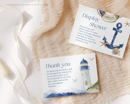 Editable Ahoy Its a Boy Shower Thank you Card, Baby Shower Display Card for Nautical Baby Shower Decorations AHBBS001