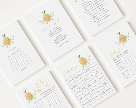 10 Editable Lemon Baby Shower Games, Lemon Gender Neutral Baby Shower Games Bundle, Lemon Theme Baby Shower Party Games LMNBS002