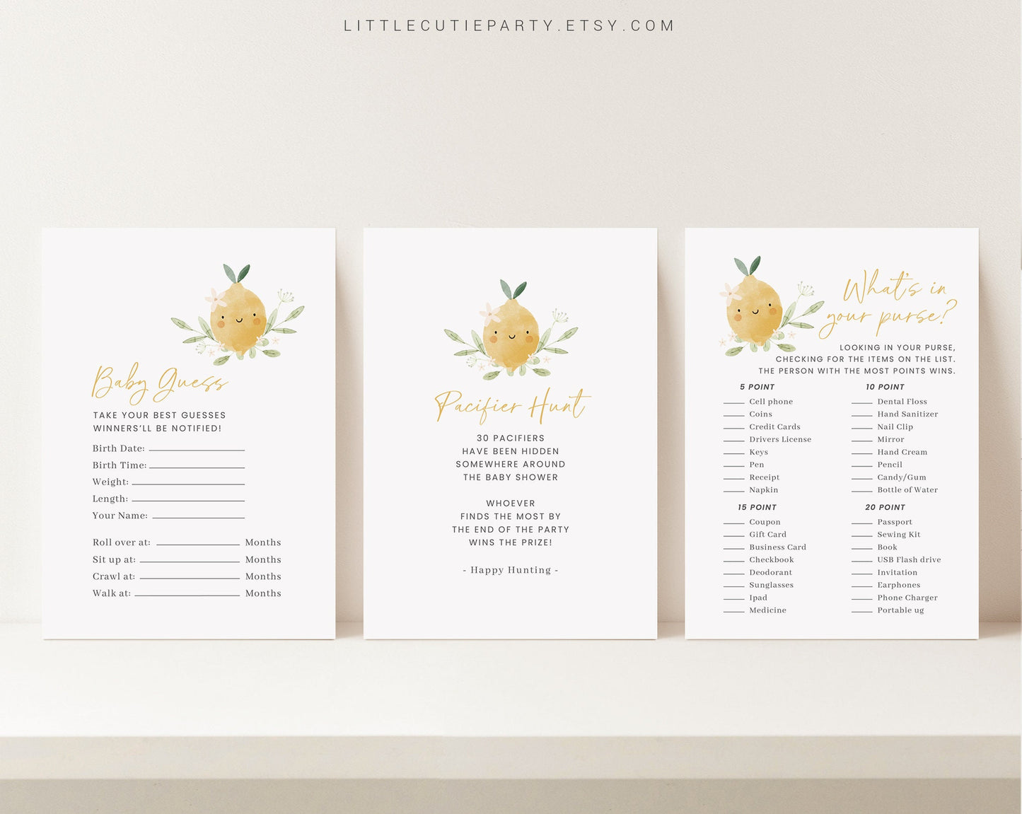 10 Editable Lemon Baby Shower Games, Lemon Gender Neutral Baby Shower Games Bundle, Lemon Theme Baby Shower Party Games LMNBS002