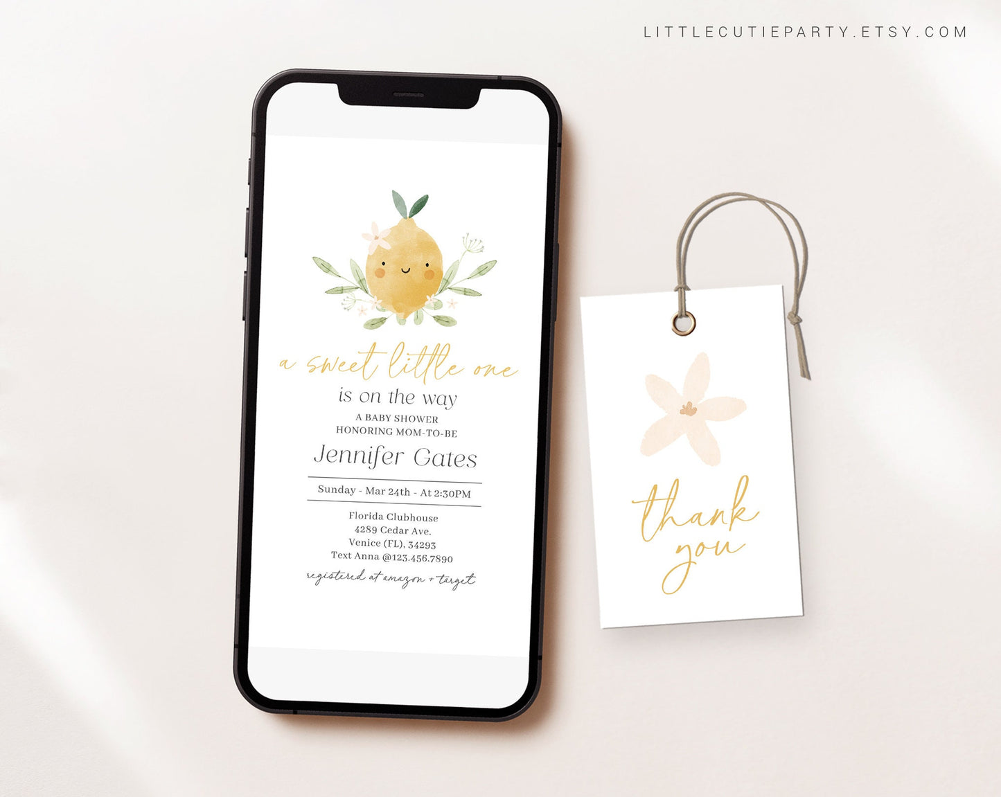 Editable Lemon Baby Shower Invite, Lemon Baby Shower Invitation Evite, Baby Shower Digital Invitation, Gender Neutral Lemon Shower LMNBS002